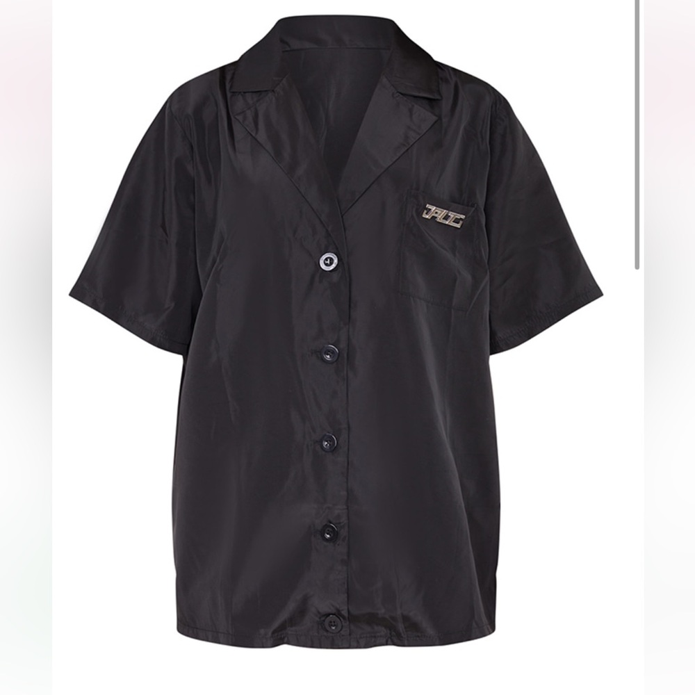 PRETTYLITTLETHING Black Shell Oversized Short Sleeve Shirt